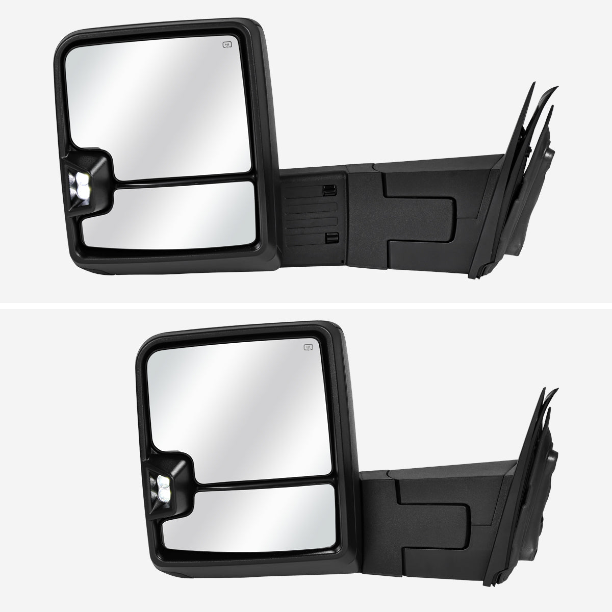2014-2018 Silverado Sierra 1500 Power Adjustable, Heated, & Manual Extendable Towing Mirrors w/ Clear Lens LED DRL, Turn Signal and Clearance Lights