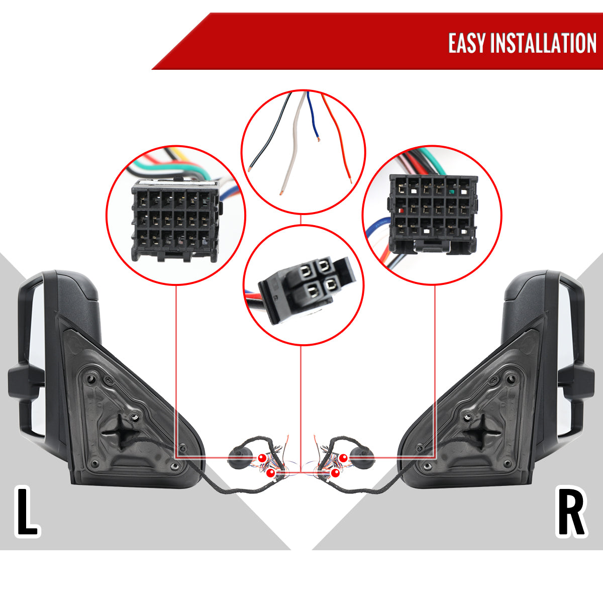 2014-2018 Silverado Sierra 1500 Power Adjustable, Heated, & Manual Extendable Towing Mirrors w/ Clear Lens LED DRL, Turn Signal and Clearance Lights