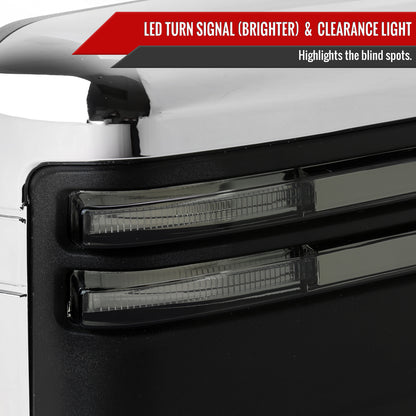 2019-2025 Chevrolet Silverado 1500 Power Adjustable, Heated, & Manual Extendable Chrome Towing Mirrors w/ Smoked Lens LED Turn Signal & Clearance Lights