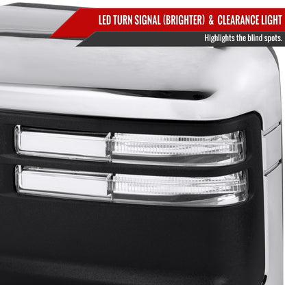 2019-2025 Chevrolet Silverado 1500 Power Adjustable, Heated, & Manual Extendable Chrome Towing Mirrors w/ Clear Lens LED Turn Signal & Clearance Lights