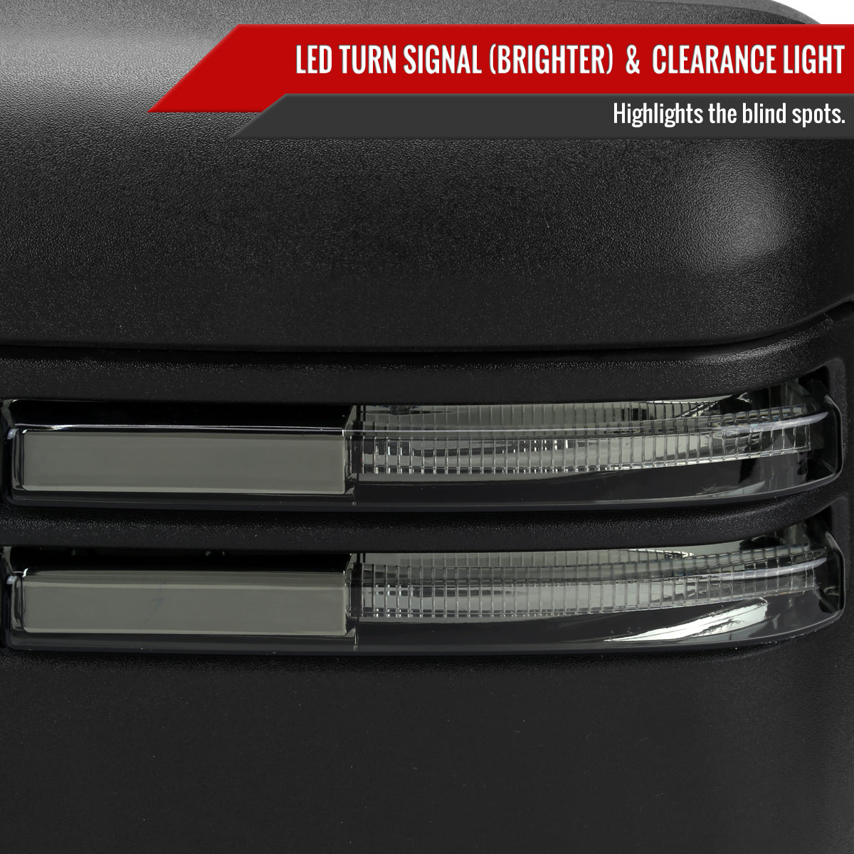 2019-2025 Chevrolet Silverado 1500 Power Adjustable, Heated, & Manual Extendable Black Towing Mirrors w/ Smoked Lens LED Turn Signal & Clearance Lights