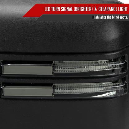2019-2025 Chevrolet Silverado 1500 Power Adjustable, Heated, & Manual Extendable Black Towing Mirrors w/ Smoked Lens LED Turn Signal & Clearance Lights