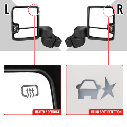 2020-2025 Chevrolet Silverado/GMC Sierra 2500HD/3500HD Power Adjustable, Heated, & Manual Extendable Chrome Towing Mirrors w/ Smoked Lens LED Turn Signal & Clearance Lights