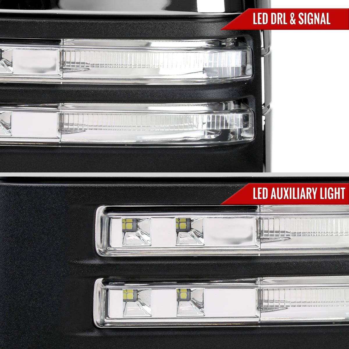 2020-2025 Chevrolet Silverado/GMC Sierra 2500HD/3500HD Power Adjustable, Heated, & Manual Extendable Chrome Towing Mirrors w/ Clear Lens LED Turn Signal & Clearance Lights
