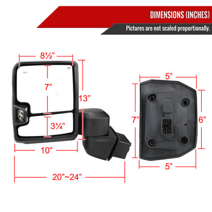 2020-2025 Chevrolet Silverado/GMC Sierra 2500HD/3500HD Power Adjustable, Heated, & Manual Extendable Chrome Towing Mirrors w/ Clear Lens LED Turn Signal & Clearance Lights