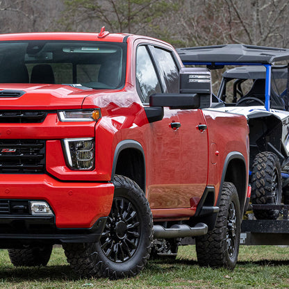 2020-2025 Chevrolet Silverado/GMC Sierra 2500HD/3500HD Power Adjustable, Heated, & Manual Extendable Chrome Towing Mirrors w/ Clear Lens LED Turn Signal & Clearance Lights
