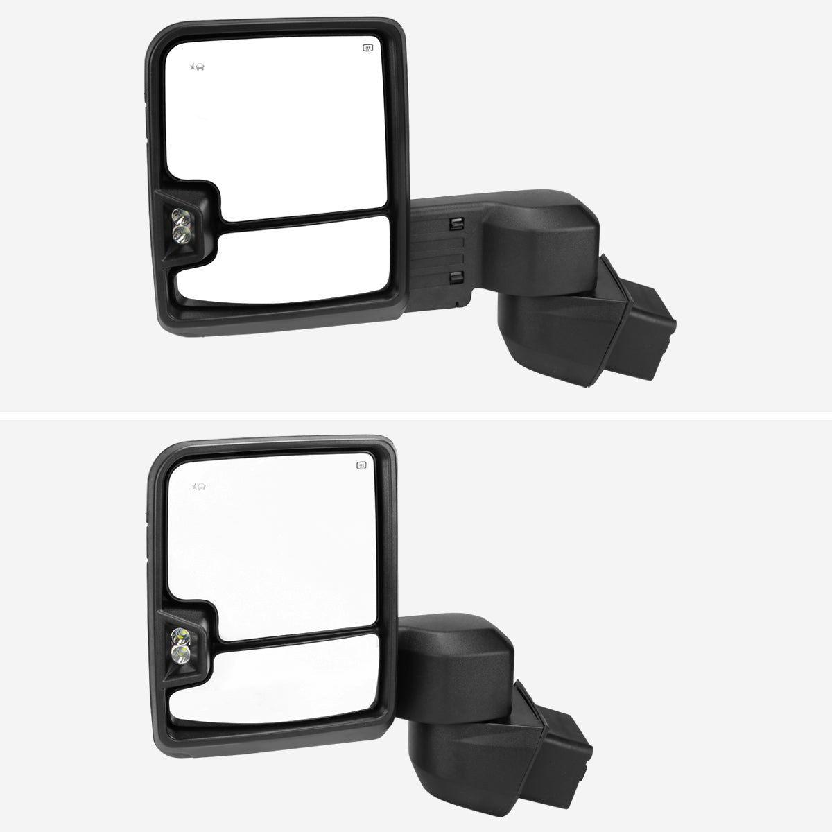 2020-2025 Chevrolet Silverado/GMC Sierra 2500HD/3500HD Power Adjustable, Heated, & Manual Extendable Black Towing Mirrors w/ Smoked Lens LED Turn Signal & Clearance Lights