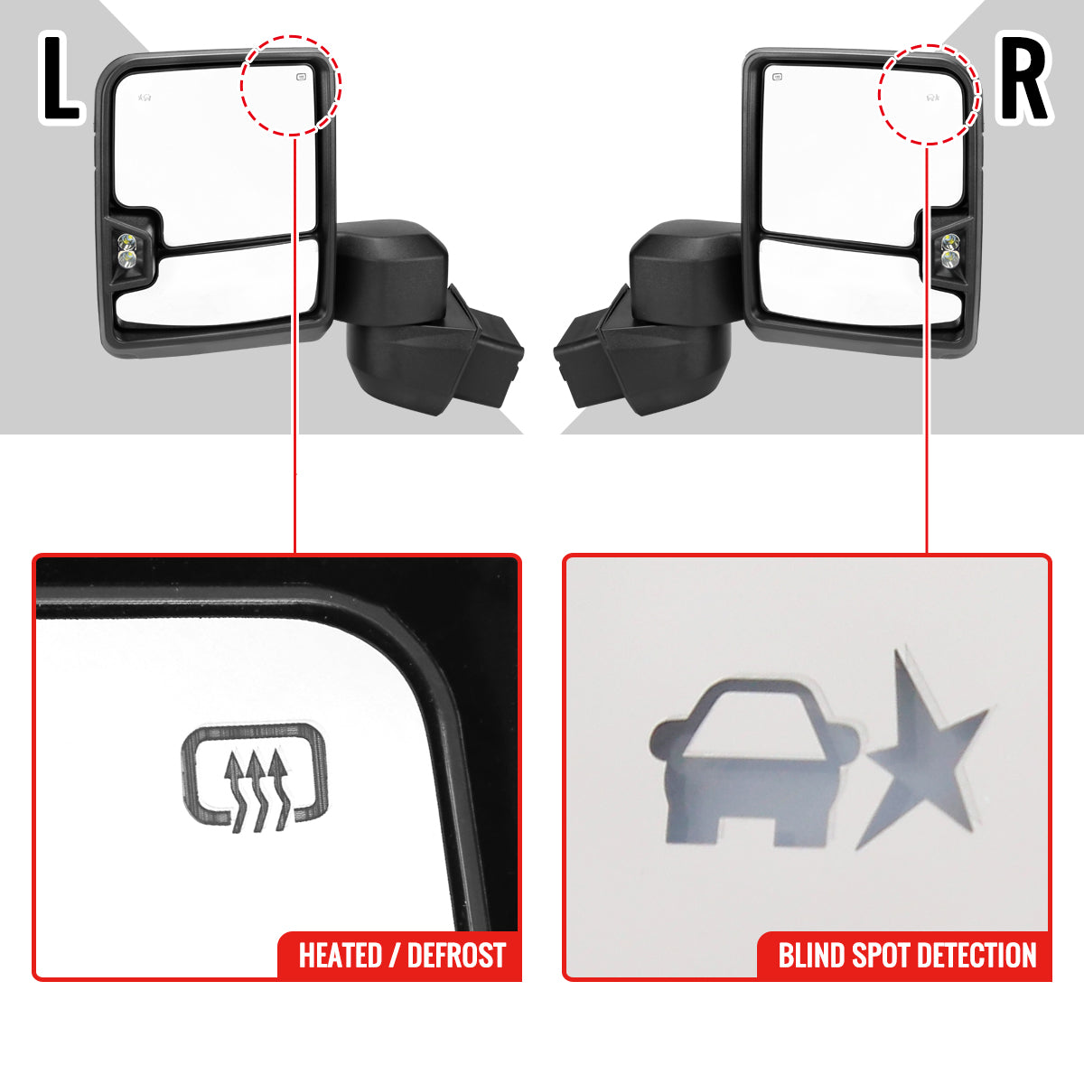 2020-2025 Chevrolet Silverado/GMC Sierra 2500HD/3500HD Power Adjustable, Heated, & Manual Extendable Black Towing Mirrors w/ Smoked Lens LED Turn Signal & Clearance Lights