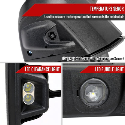 2020-2025 Chevrolet Silverado/GMC Sierra 2500HD/3500HD Power Adjustable, Heated, & Manual Extendable Black Towing Mirrors w/ Smoked Lens LED Turn Signal & Clearance Lights