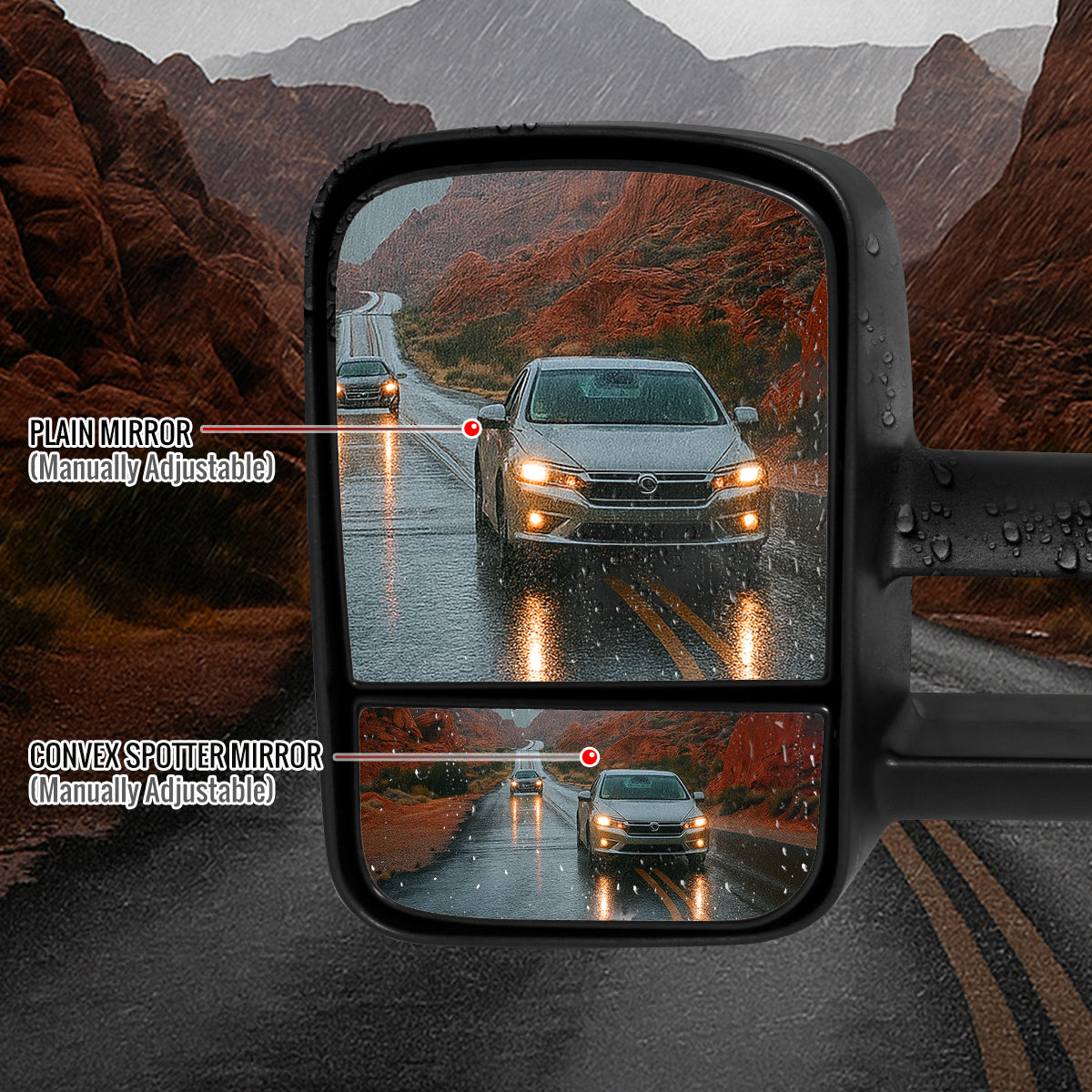 1999-2007 Chevrolet Silverado / Tahoe / Suburban / GMC Sierra / Yukon XL Black  Manual Adjustable & Extendable Black Cover Towing Mirrors