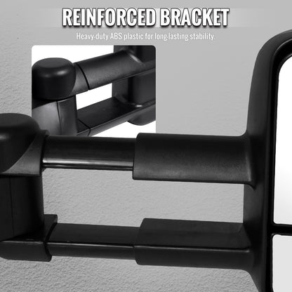 1999-2007 Chevrolet Silverado / Tahoe / Suburban / GMC Sierra / Yukon XL Black  Manual Adjustable & Extendable Black Cover Towing Mirrors
