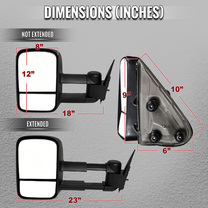 1999-2007 Chevrolet Silverado / Tahoe / Suburban / GMC Sierra / Yukon XL Black  Manual Adjustable & Extendable Black Cover Towing Mirrors