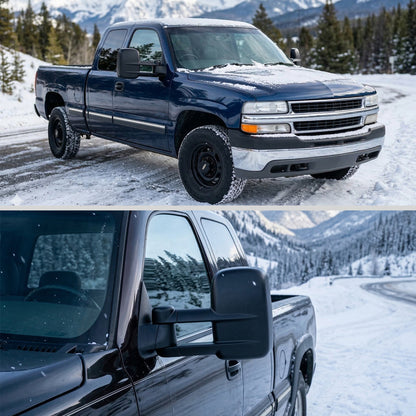 1999-2007 Chevrolet Silverado / Tahoe / Suburban / GMC Sierra / Yukon XL Black  Manual Adjustable & Extendable Black Cover Towing Mirrors