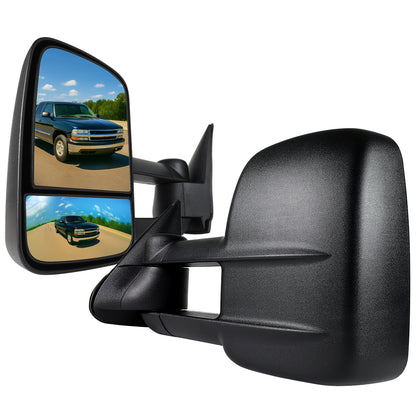 1999-2007 Chevrolet Silverado / Tahoe / Suburban / GMC Sierra / Yukon XL Black  Manual Adjustable & Extendable Black Cover Towing Mirrors