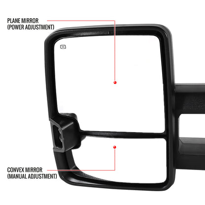 1999-2002 Chevrolet Silverado/Tahoe/Suburban/Avalanche GMC Sierra/Yukon/Yukon XL Power Heated Manual Extendable Towing Mirrors w/ Amber Lens LED Turn Signal & Clearance Lights
