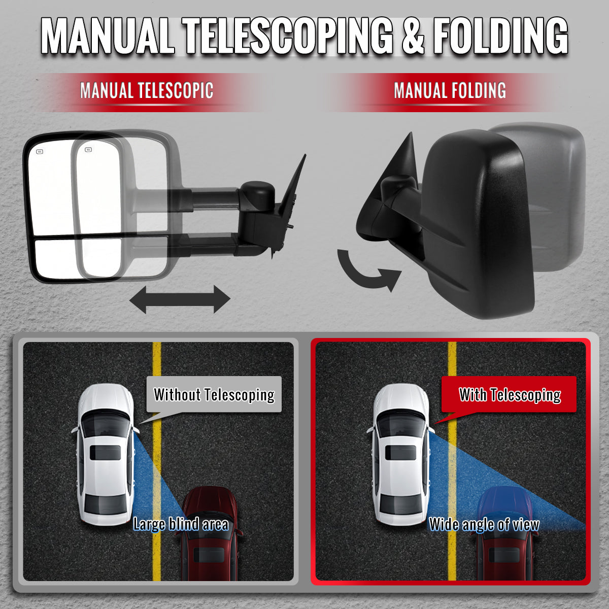 1999-2002 Chevrolet Silverado/Tahoe/Suburban GMC Sierra/Yukon XL Power Heated Manual Extendable Towing Mirrors