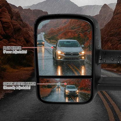 1999-2002 Chevrolet Silverado / Tahoe / Suburban / GMC Sierra / Yukon XL Black Power Ajdustable Heated Manual Extendable Towing Mirrors