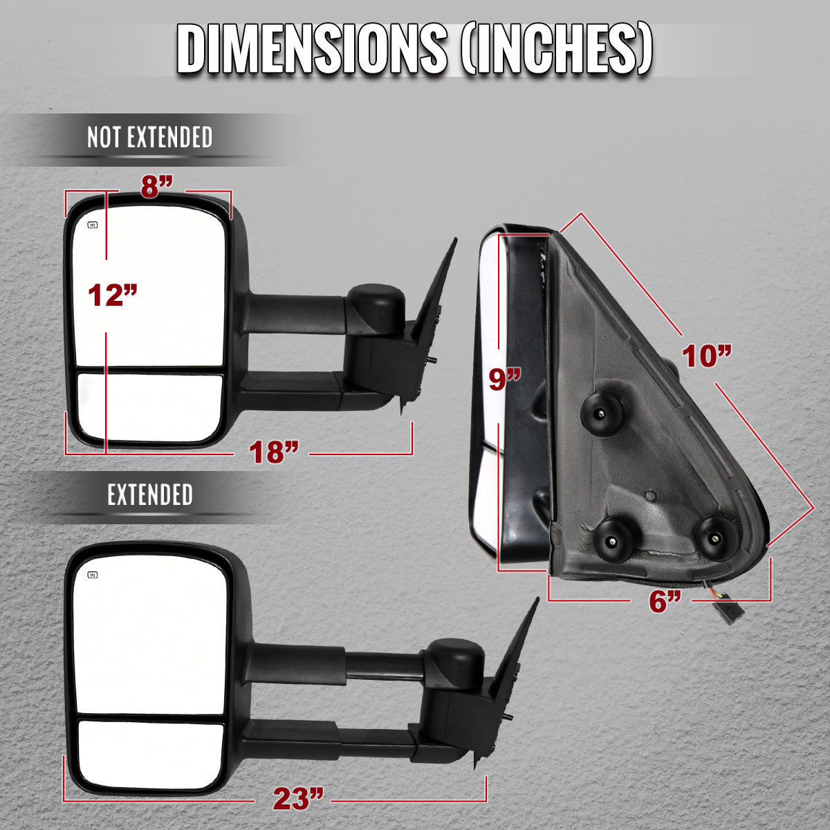 1999-2002 Chevrolet Silverado / Tahoe / Suburban / GMC Sierra / Yukon XL Black Power Ajdustable Heated Manual Extendable Towing Mirrors