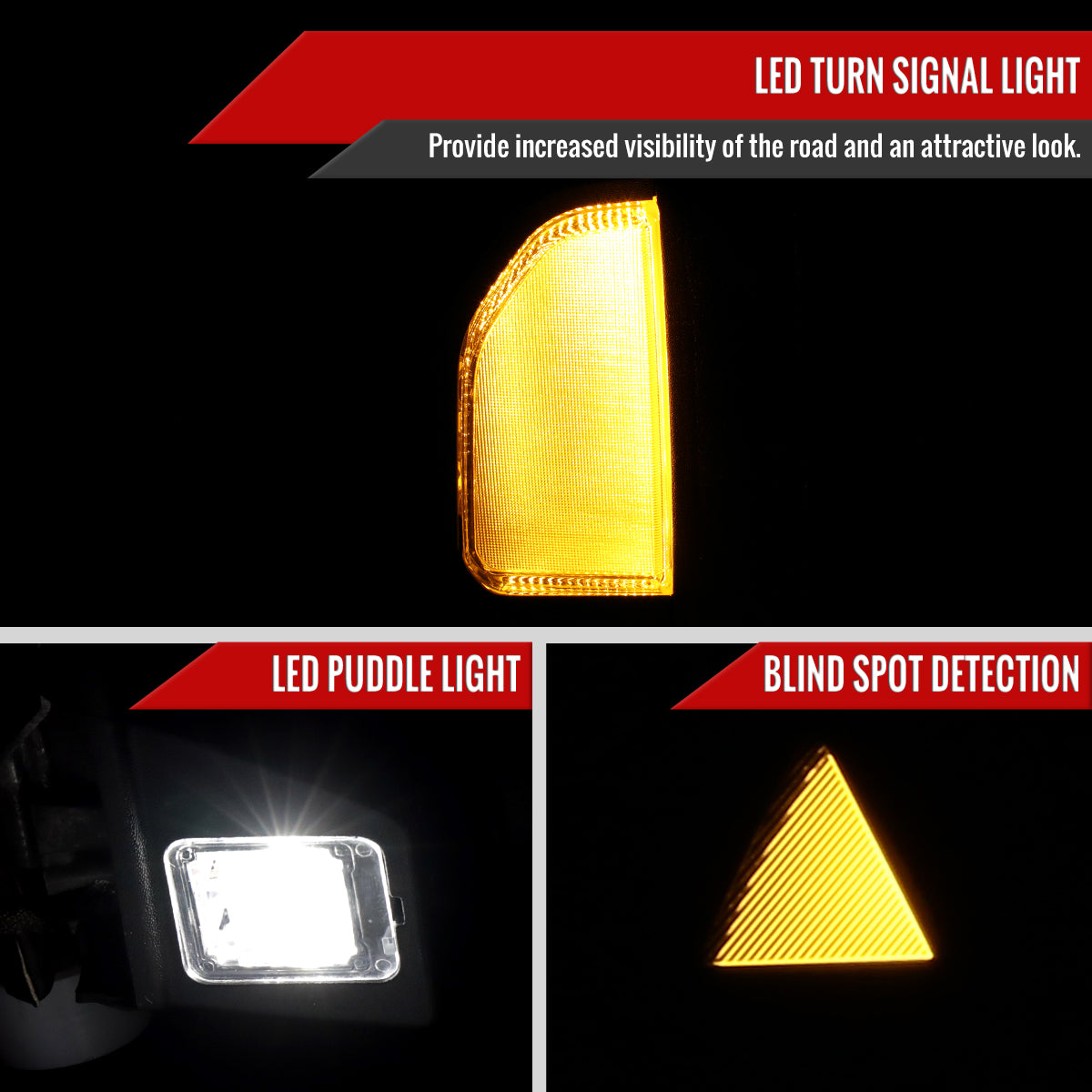 2016-2022 Nissan Titan Power Adjustable, BSM, & Manually Extendable Chrome Towing Mirrors with Clear Lens LED Turn Signal & Puddle Lights