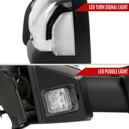 2016-2022 Nissan Titan Power Adjustable, BSM, & Manually Extendable Chrome Towing Mirrors with Clear Lens LED Turn Signal & Puddle Lights