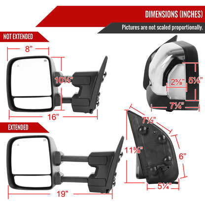 2016-2022 Nissan Titan Power Adjustable, BSM, & Manually Extendable Chrome Towing Mirrors with Clear Lens LED Turn Signal & Puddle Lights