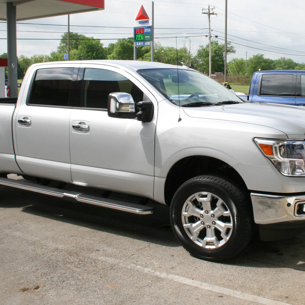 2016-2022 Nissan Titan Power Adjustable, BSM, & Manually Extendable Chrome Towing Mirrors with Clear Lens LED Turn Signal & Puddle Lights
