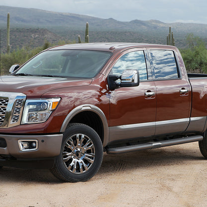 2016-2022 Nissan Titan Power Adjustable, BSM, & Manually Extendable Chrome Towing Mirrors with Clear Lens LED Turn Signal & Puddle Lights