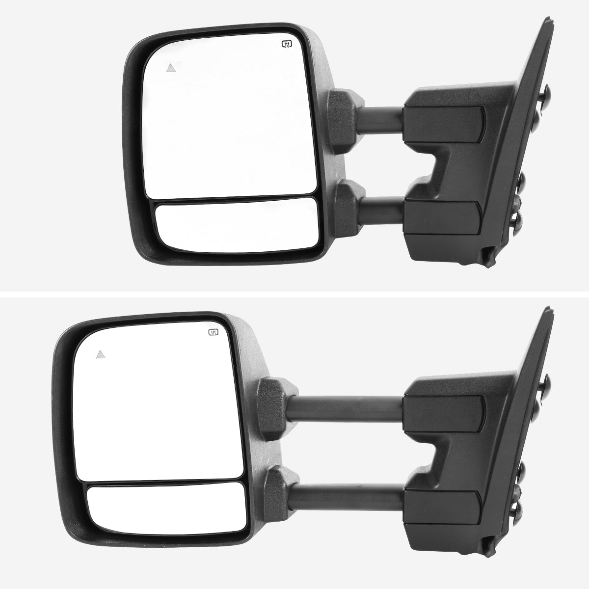 2016-2022 Nissan Titan Power Adjustable, BSM, & Manually Extendable Black Towing Mirrors with Clear Lens LED Turn Signal & Puddle Lights