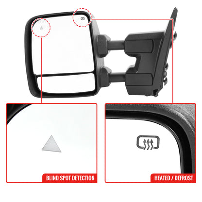 2016-2022 Nissan Titan Power Adjustable, BSM, & Manually Extendable Black Towing Mirrors with Clear Lens LED Turn Signal & Puddle Lights