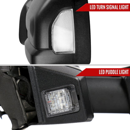 2016-2022 Nissan Titan Power Adjustable, BSM, & Manually Extendable Black Towing Mirrors with Clear Lens LED Turn Signal & Puddle Lights