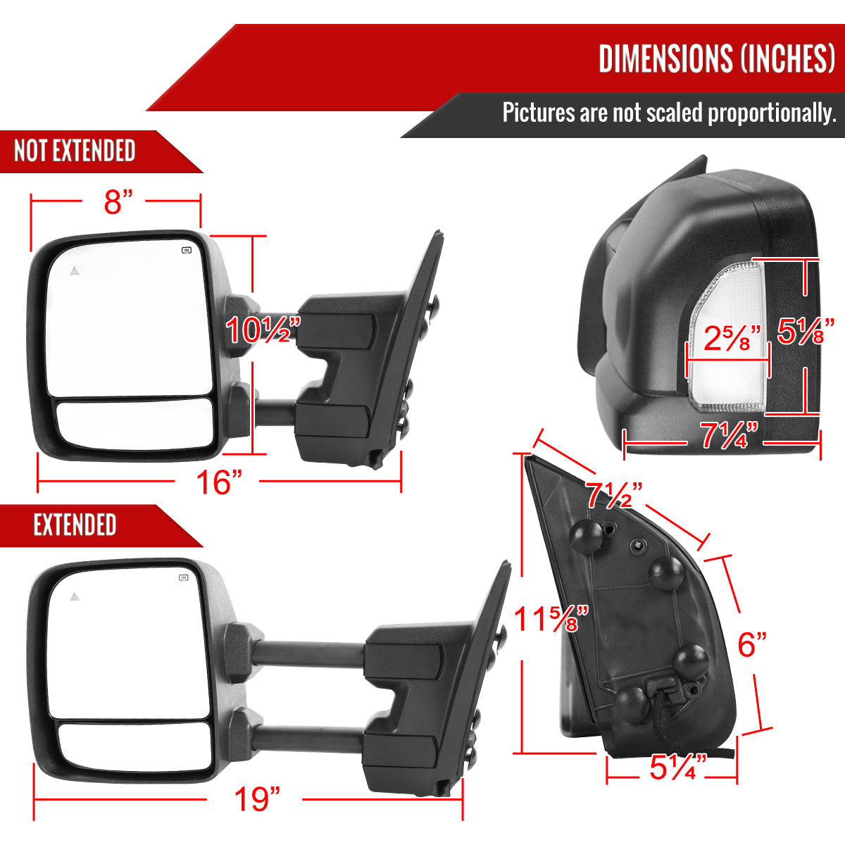 2016-2022 Nissan Titan Power Adjustable, BSM, & Manually Extendable Black Towing Mirrors with Clear Lens LED Turn Signal & Puddle Lights