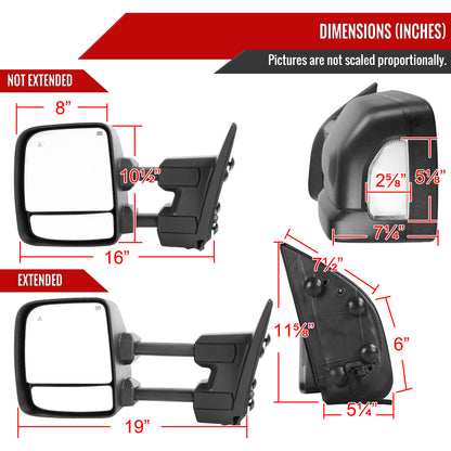 2016-2022 Nissan Titan Power Adjustable, BSM, & Manually Extendable Black Towing Mirrors with Clear Lens LED Turn Signal & Puddle Lights