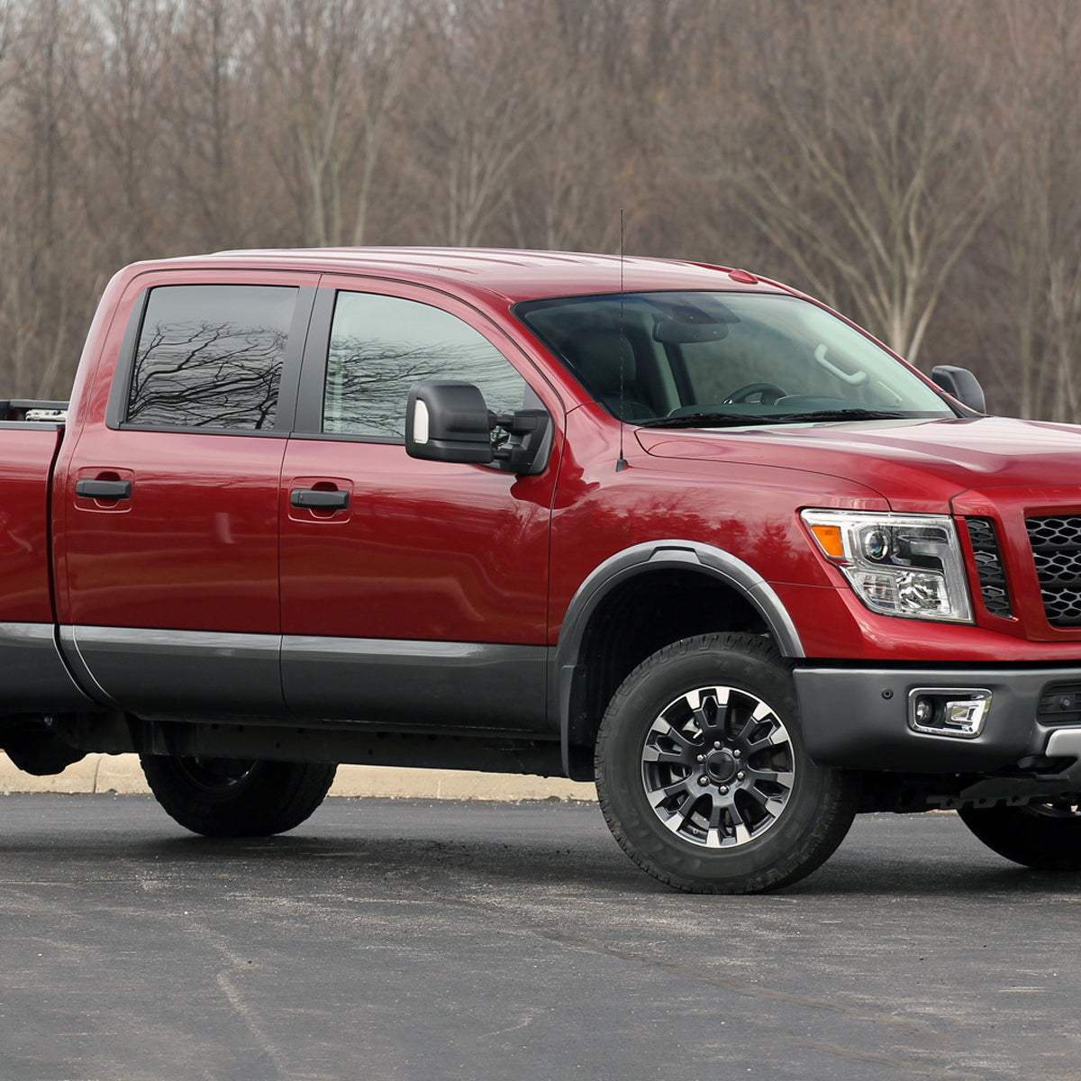 2016-2022 Nissan Titan Power Adjustable, BSM, & Manually Extendable Black Towing Mirrors with Clear Lens LED Turn Signal & Puddle Lights