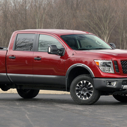2016-2022 Nissan Titan Power Adjustable, BSM, & Manually Extendable Black Towing Mirrors with Clear Lens LED Turn Signal & Puddle Lights