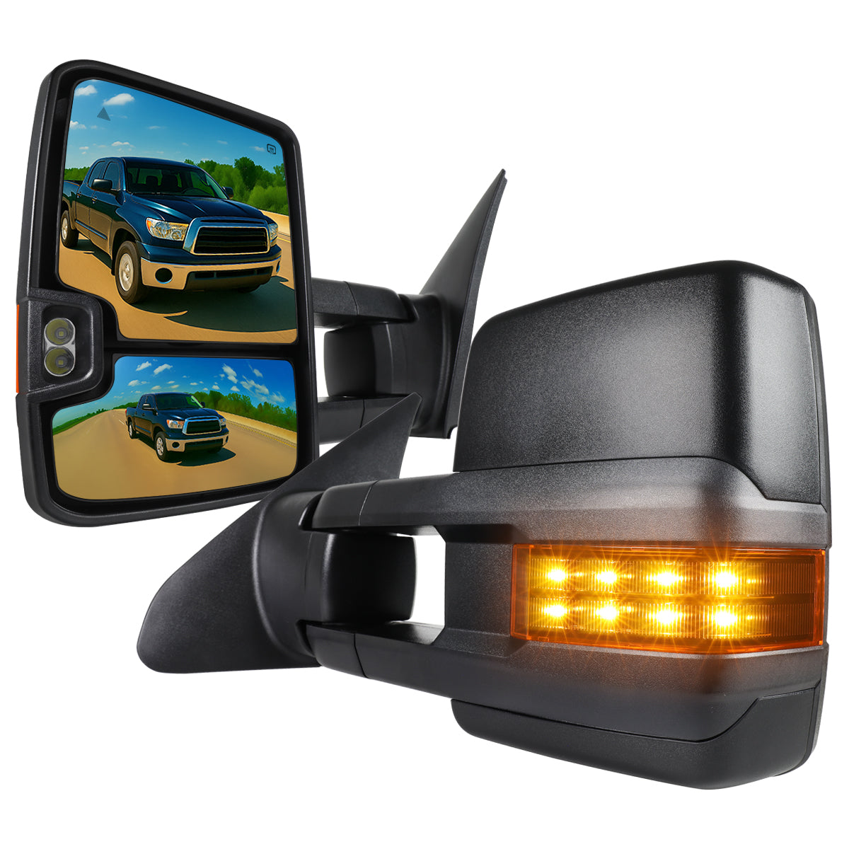 2007-2017 Toyota Tundra/ 2008-2017 Sequoia Power Heated BSM Manual Extendable Towing Mirrors w/ LED Turn Signal & Clearance Lights