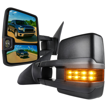 2007-2017 Toyota Tundra/ 2008-2017 Sequoia Power Heated BSM Manual Extendable Towing Mirrors w/ LED Turn Signal & Clearance Lights
