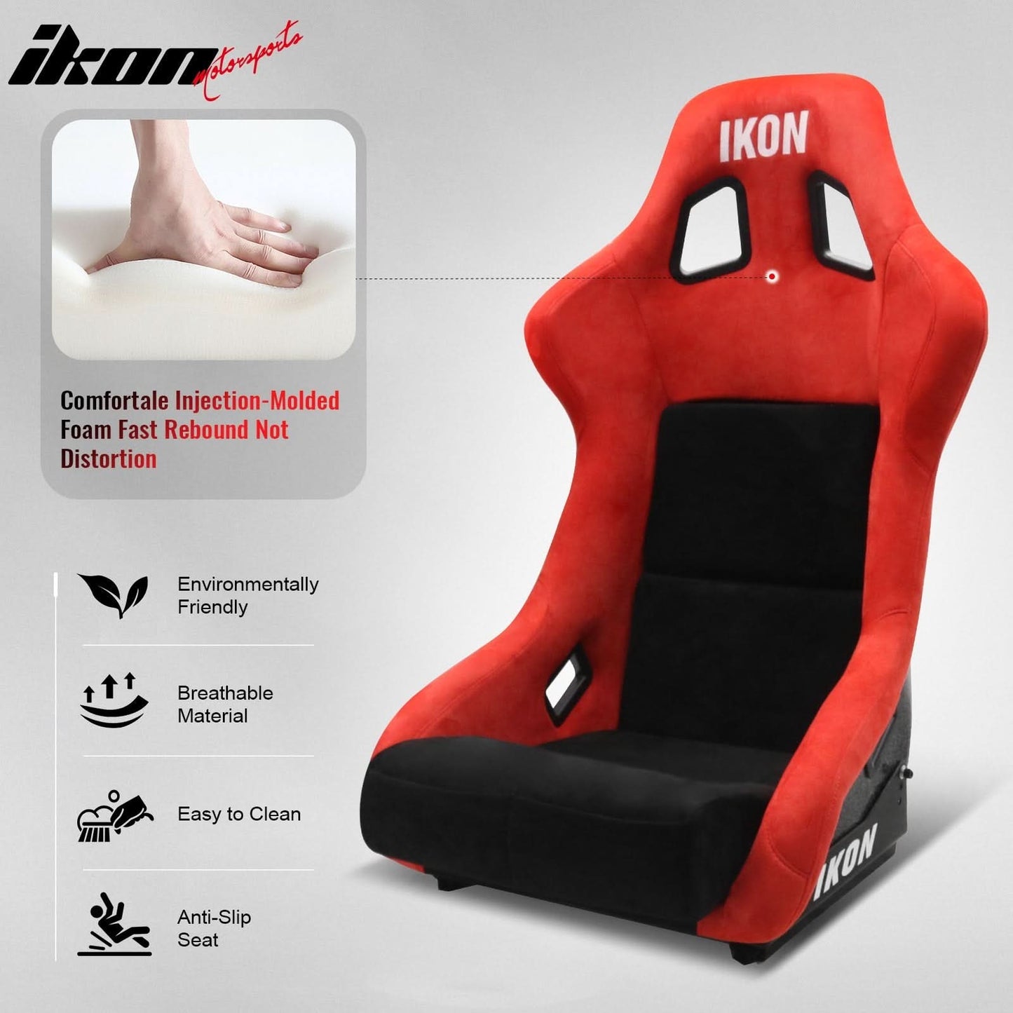 Universal Adjustable Racing Bucket Seats W/4 Point 3" Belt Harness Red