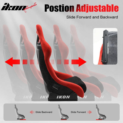 Universal Adjustable Racing Bucket Seats W/4 Point 3" Belt Harness Red