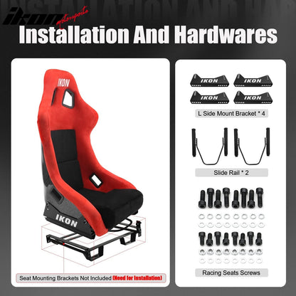 Universal Racing Bucket Seats Slider Suede Left+ Right Black Red