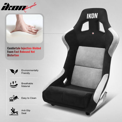 Universal Racing Bucket Seats Slider Suede Left+ Right Silver Black