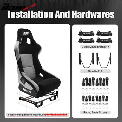 Universal Racing Bucket Seats W/ Slider 4 Point 3" Belt Harness Gray