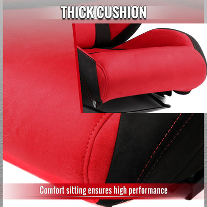 Universal Fully Reclinable Black Red Suede Bucket Racing Seat w/ Sliders - Driver Side Only