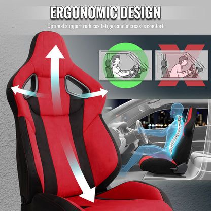 Universal Fully Reclinable Black Red Suede Bucket Racing Seat w/ Sliders - Driver Side Only