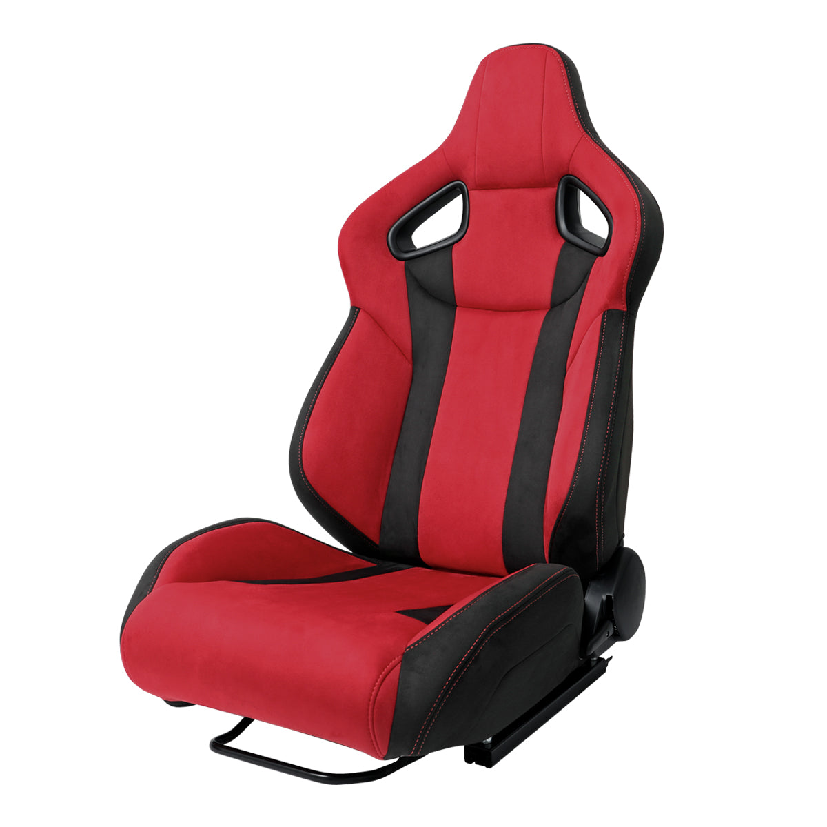 Universal Fully Reclinable Black Red Suede Bucket Racing Seat w/ Sliders - Driver Side Only