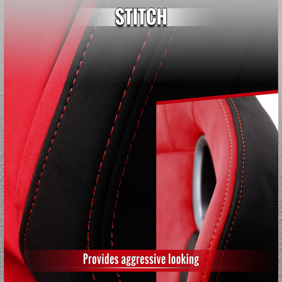 Universal Fully Reclinable Black Red Suede Bucket Racing Seat w/ Sliders - Passenger Side Only