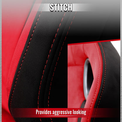 Universal Fully Reclinable Black Red Suede Bucket Racing Seat w/ Sliders - Passenger Side Only