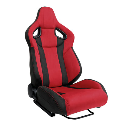 Universal Fully Reclinable Black Red Suede Bucket Racing Seat w/ Sliders - Passenger Side Only