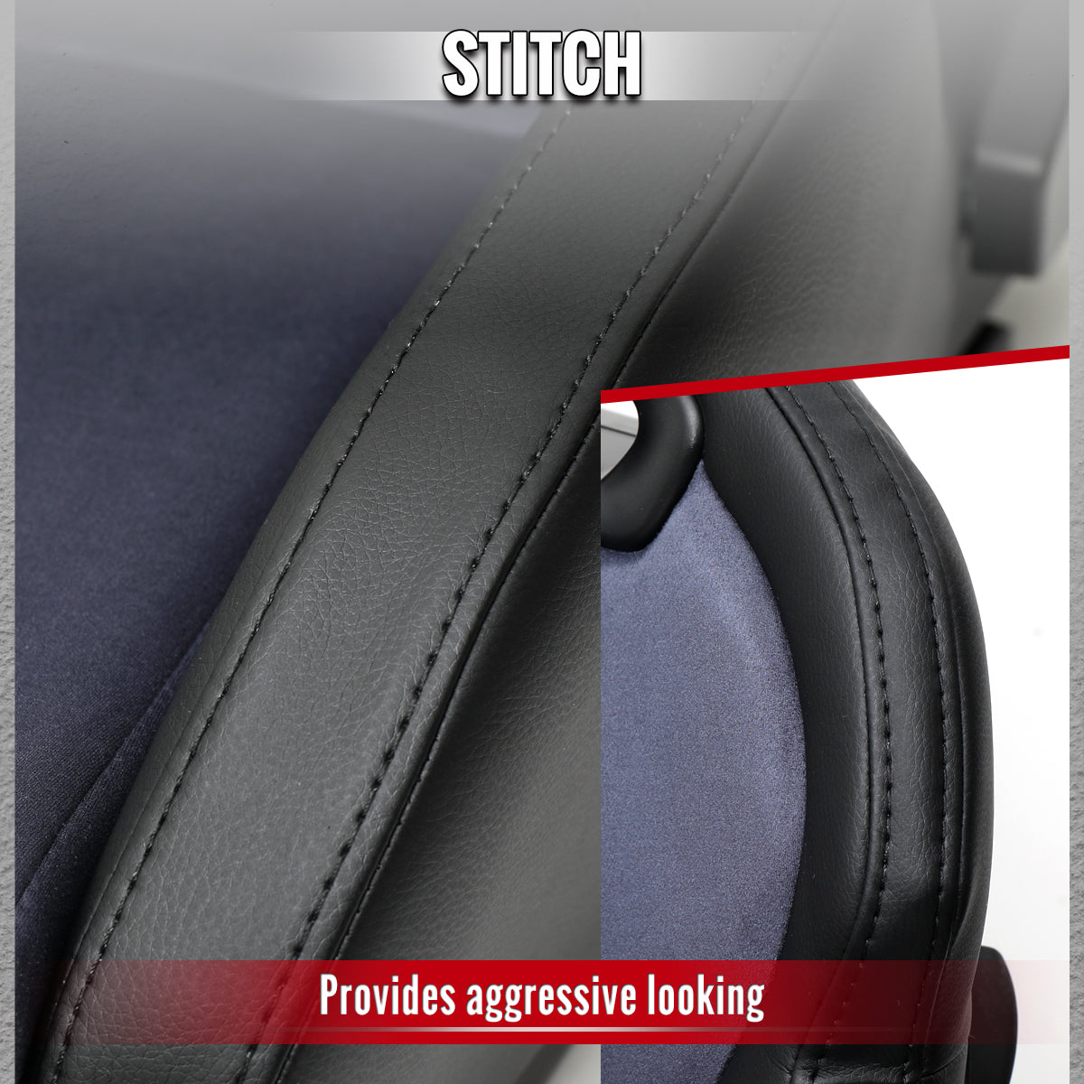 Universal Fully Reclinable Black PU Leather Gray Suede Bucket Racing Seat w/ Sliders - Single Seat