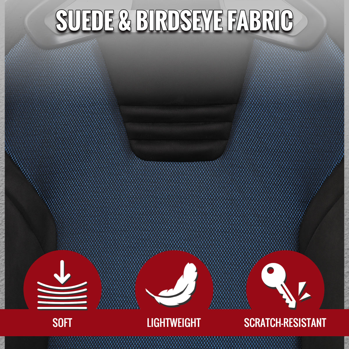 Universal Fully Reclinable Black Suede Blue Mesh Bucket Racing Seat w/ Sliders - Single Seat