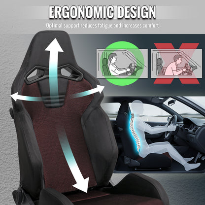Universal Fully Reclinable Black Suede Red Mesh Bucket Racing Seat w/ Sliders - Single Seat